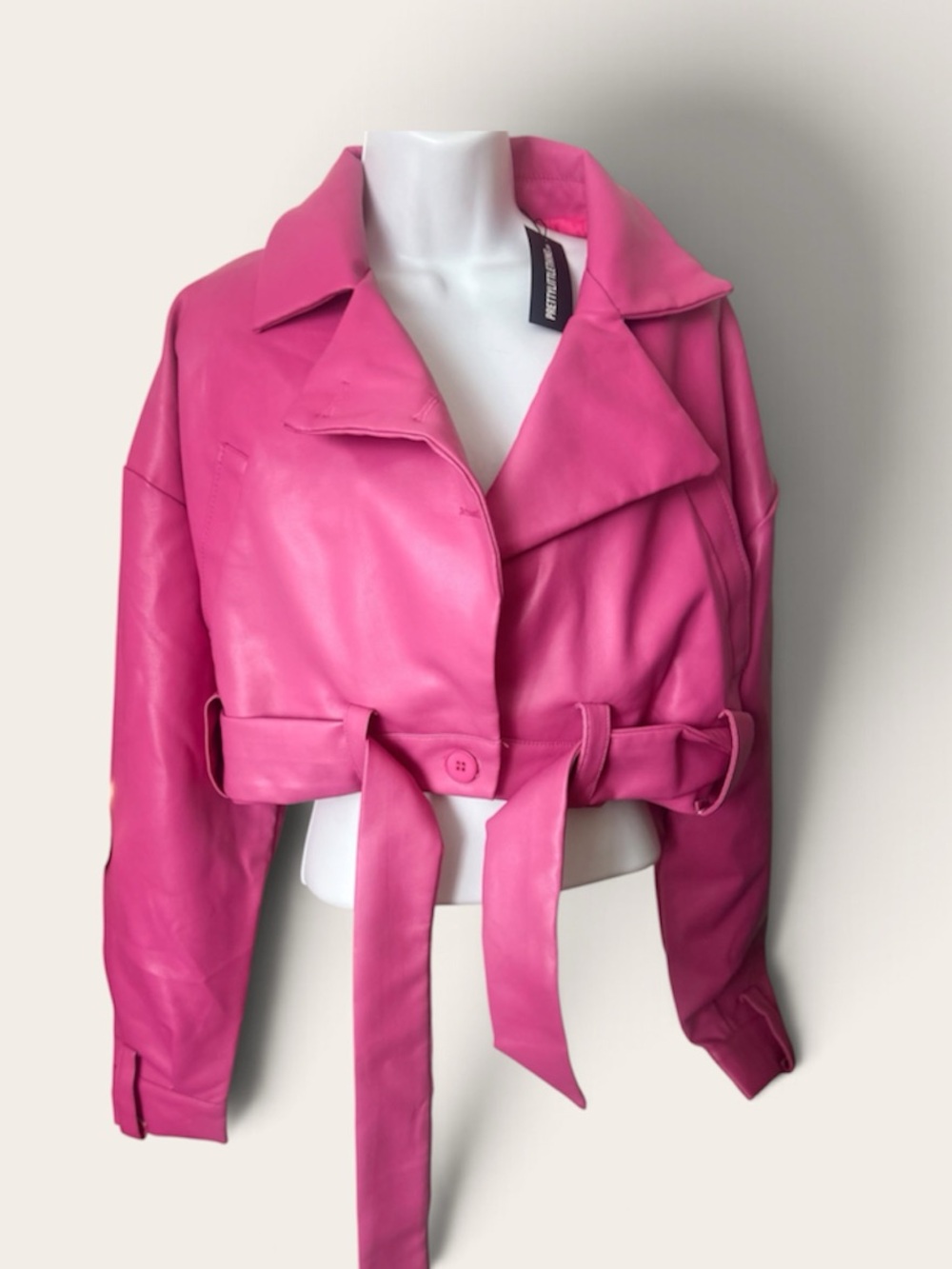 PRETTYLITTLETHING Vibrant Hot Pink Cropped Faux Leather Jacket Sz 6